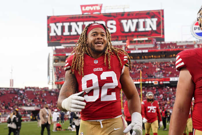 San Francisco 49ers defensive end Chase Young (92) walks towards the locker room after the 49ers defeated the Seattle Seahawks at Levi's Stadium. Mandatory Credit: Cary Edmondson-USA TODAY Sports